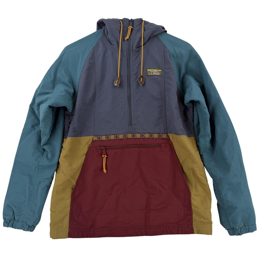 L.L. Bean Jacket Womens XXS Multicolor Nylon Hooded 1/2 Zip Anorak Colorblock